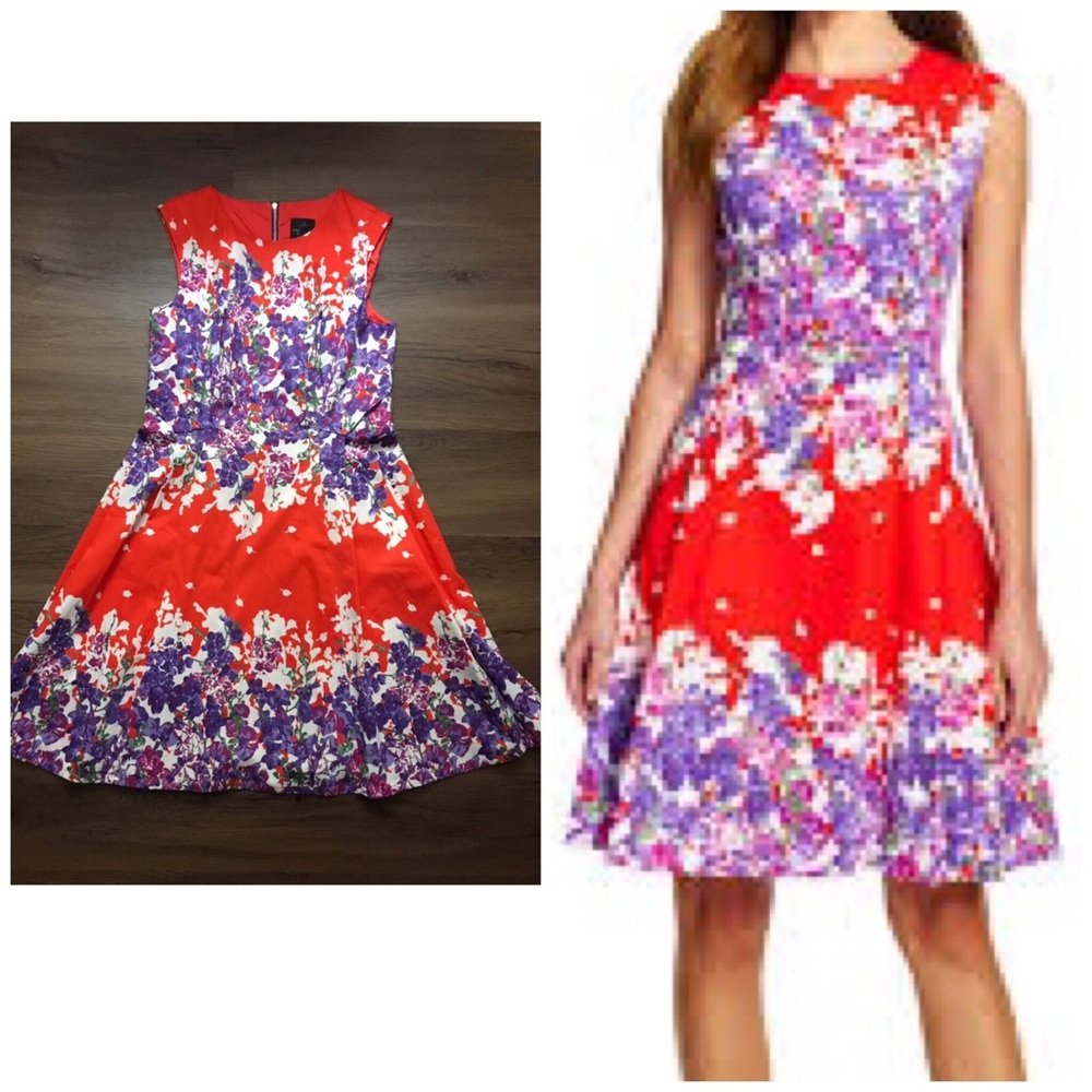 Adrianna Papell red floral print fit & flare dress